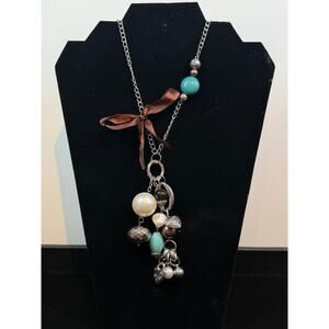 Boho Charm Cluster Necklace – Mixed Beads | 16.5” Drop